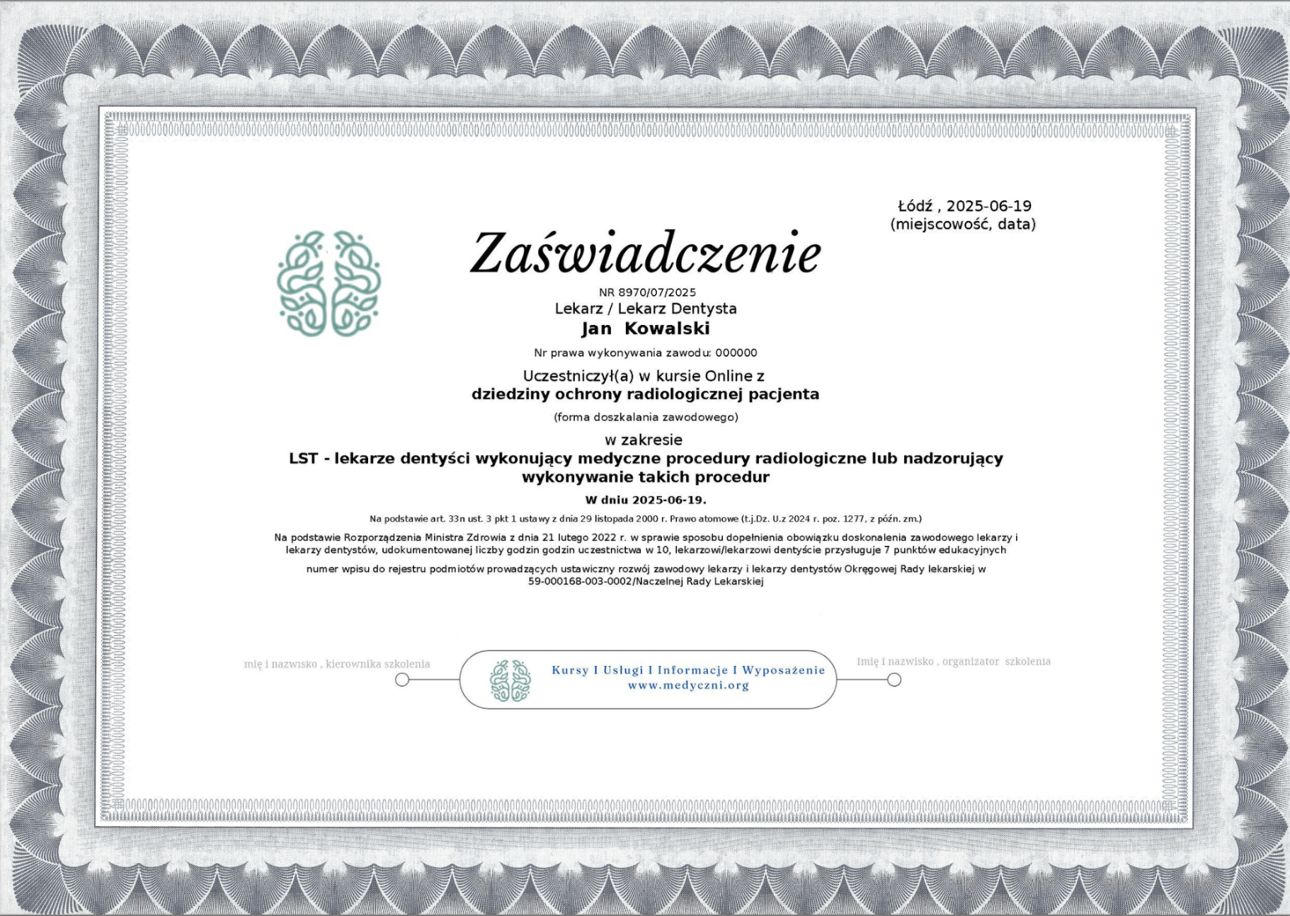 Zaświadczenie do Izb Lekarskich